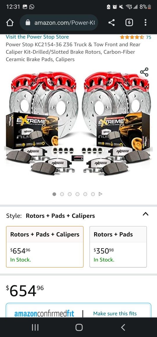 Power Stop KC2154-36 Z36 Truck & Tow Front and Rear Caliper Kit-Drilled/Slotted Brake Rotors, Carbon-Fiber Ceramic Brake Pads, Calipers