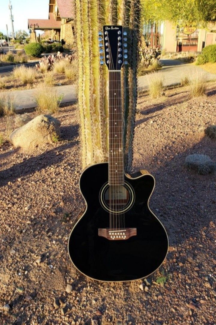 Guitarra 12 Cuerdas Pa Requintiar Nueva Electrónica Acustica con Bolsa y Accesorios Combo New 12 String Guitar Black. Para Corridos