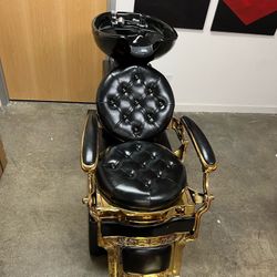 Black & Gold Barber Station Hair Washing Station Shampoo Unit w/ Ceramic Bowl 9010