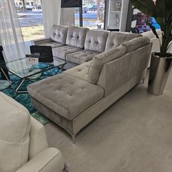 Silver Sectional Display Reversible Design Velvet Grey