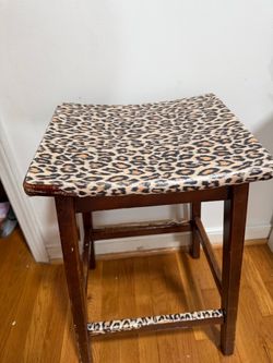 Leopard Print Wooden Bar Stool