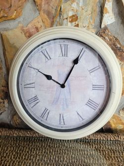 IKEA SKOVEL Wall Clock With A Distressed Cream Frame - 13 Inches