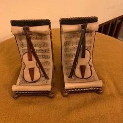 Bookends Vintage Violin Sheet Music Book Holders Sculpture Heavy