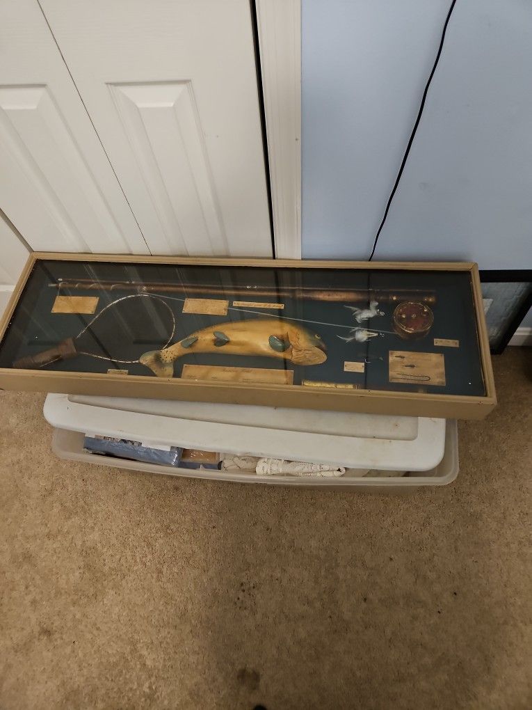 Old Shadow Box With Fishing Dtuff In It