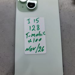 Iphone 15 128gb, Tmobile Only , Warranty Till NOV 2026