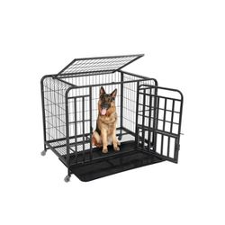 Heavy Duty Medium Dog Crate 37 inch, Double Door Metal Dog Kennel Indoor for Wire Destroyers, High Anxiety, Chewers, Dog Cage Tray Replacement



