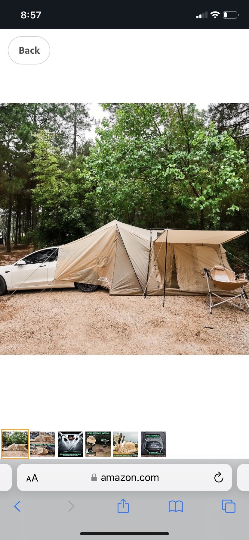 ACtent for Tesla Model 3&Y, Pop-Up SUV Tent w. Awning for Car Camping, Connects to Tesla Tailgate for Air-Conditioning, Sleeps 6 Adults, 10'x8.2' - De