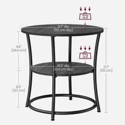 VASAGLE Side Table 2-Tier Round End Table Nightstand with Steel Frame - Charcoal Gray / Ink Black