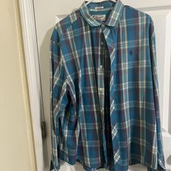 Original Penguin Blue/Gray/Red Plaid Flannel (READ DETAILS)