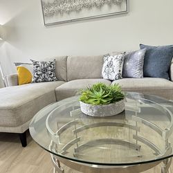 Modern Sectional Sofa + Glass Coffee Table – $250 (Great Deal)