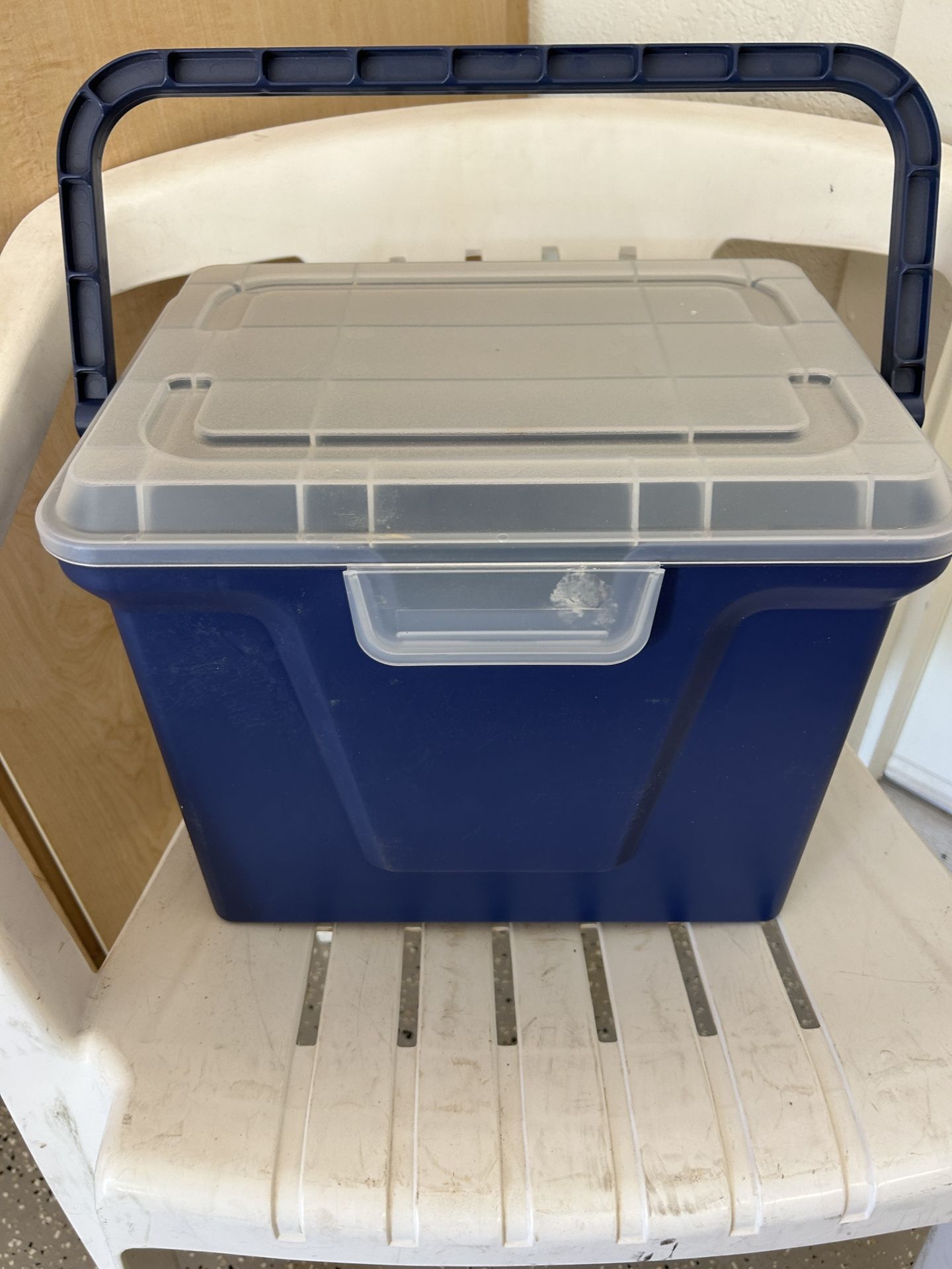 Two Plastic Containers With Handle And One With Sliding Drawer