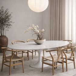 Carrara Marble Tulip Dining Table — Iconic Pedestal Design