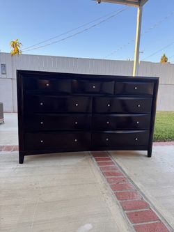 Black espresso Wood Dresser with 9 Drawers