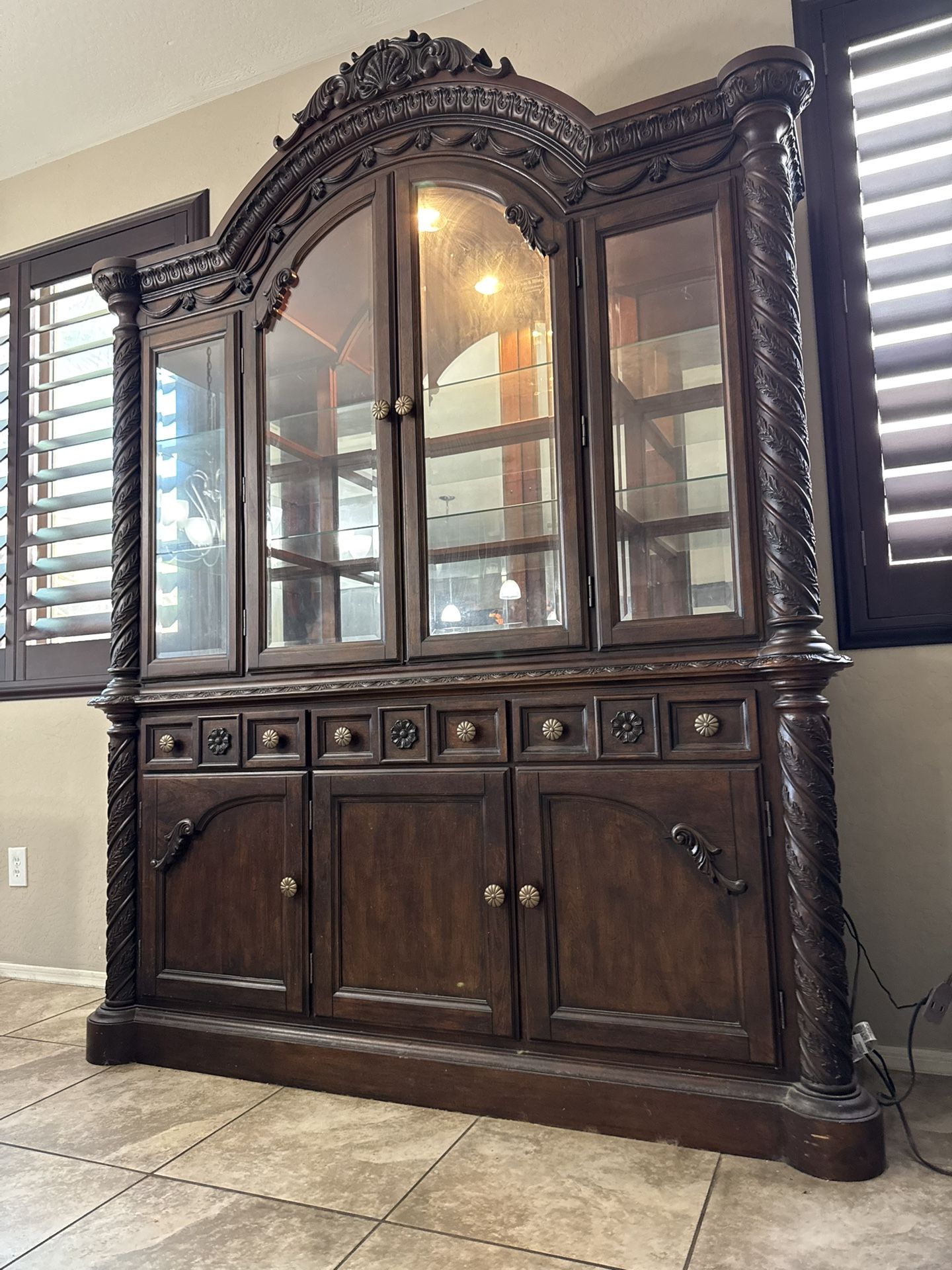 Dining Table Credenza China Hutch Set