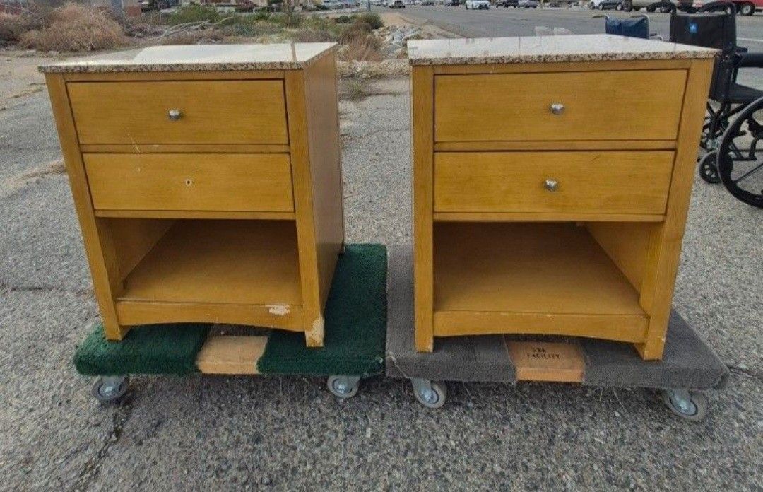 TWO NIGHTSTAND TABLE WOOD END TOP MARVEL STONE 