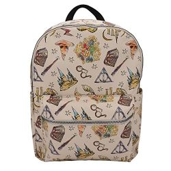 Authentic Harry Potter Tattoo Art Cream Color Vegan Leather Backpack-16"