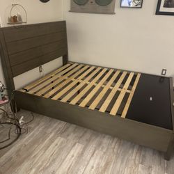 Wood Queen Bed Frame w/ Storage Drawers – Great Condition (Mattress Optional) 