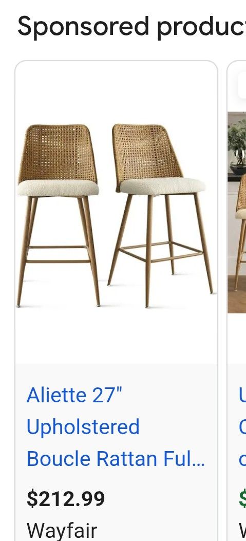 Lot # UE0173: Bar Stools Beachcrest Home Aliette 27 Upholstered Boucle Rattan Full Back Counter Stool ColorPattern Oak