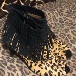 Leopard Fringe Heal Boots Size 11M *New*