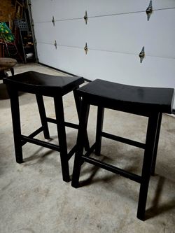 Black Wood Concave Stools (x2) 