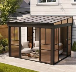 New in Box 8x12 Lean-to Sunroom Gazebo Enclosed Patio Shelter w/ Sliding Doors Polycarbonate Roof