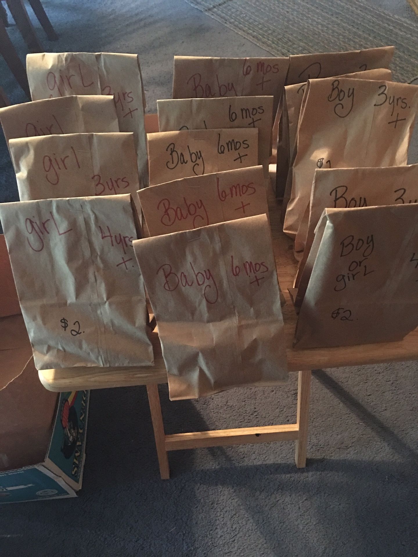 Boys and girls grab bags