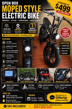 Open Box Moped Style EBike From $499 (Warranty Included)