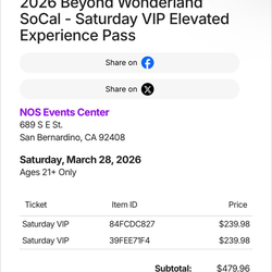 Beyond VIP 2 tickets Saturday