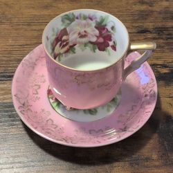 Vintage Porcelain Teacup And Saucer With Gold Trim Set