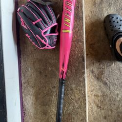 Small baseball bat and glove