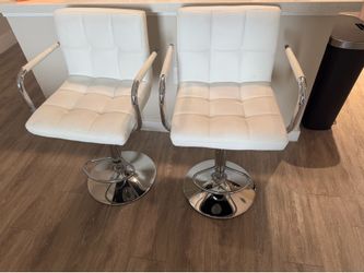 2 White leather bar stools