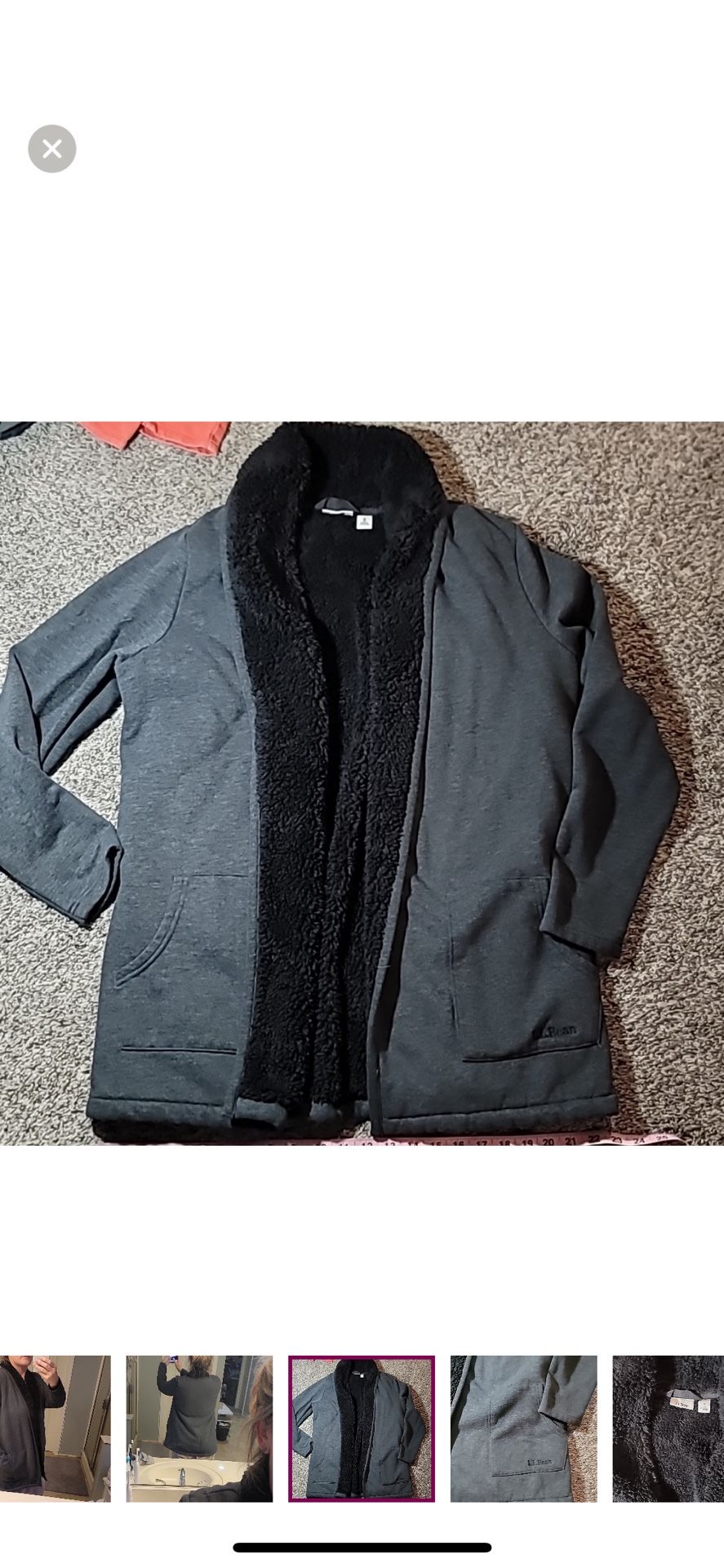 LL Bean Gray Sherpa Fleece Lined Double Layered Cardigan 