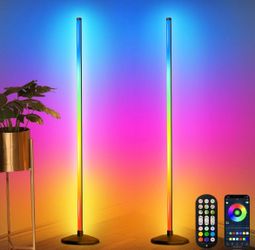 Both 2 PCS Smart RGB LED Corner Floor Lamp App Remote Music Sync Timer Mood Light