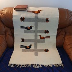 Vintage Southwestern  Wool Tapestry Birds Tree Wall Handing Rug 43x28