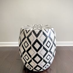 Gorgeous Modern Indoor Stool Or Side Table Black And White Marble Inlay Geometric Pattern By High End Designer Made Goods Caspian Pattern Stool