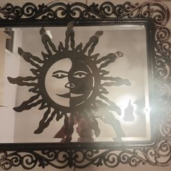 Vintage Frame And Mirror With Image Of Sun And Moon
