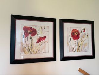Framed Red Poppy Floral Wall Art Prints (Pair of 2)