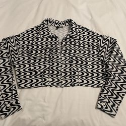 Divided By H&M Cropped, Cotton, Black And White Denim Jacket Size M 