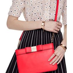 Kate Spade Arica Primrose Hill Geranium Red Leather Bow Crossbody Shoulder Bag