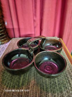 NEW Rose West Signed Handmade 4-Compartment Pottery Serving Dish with Handle