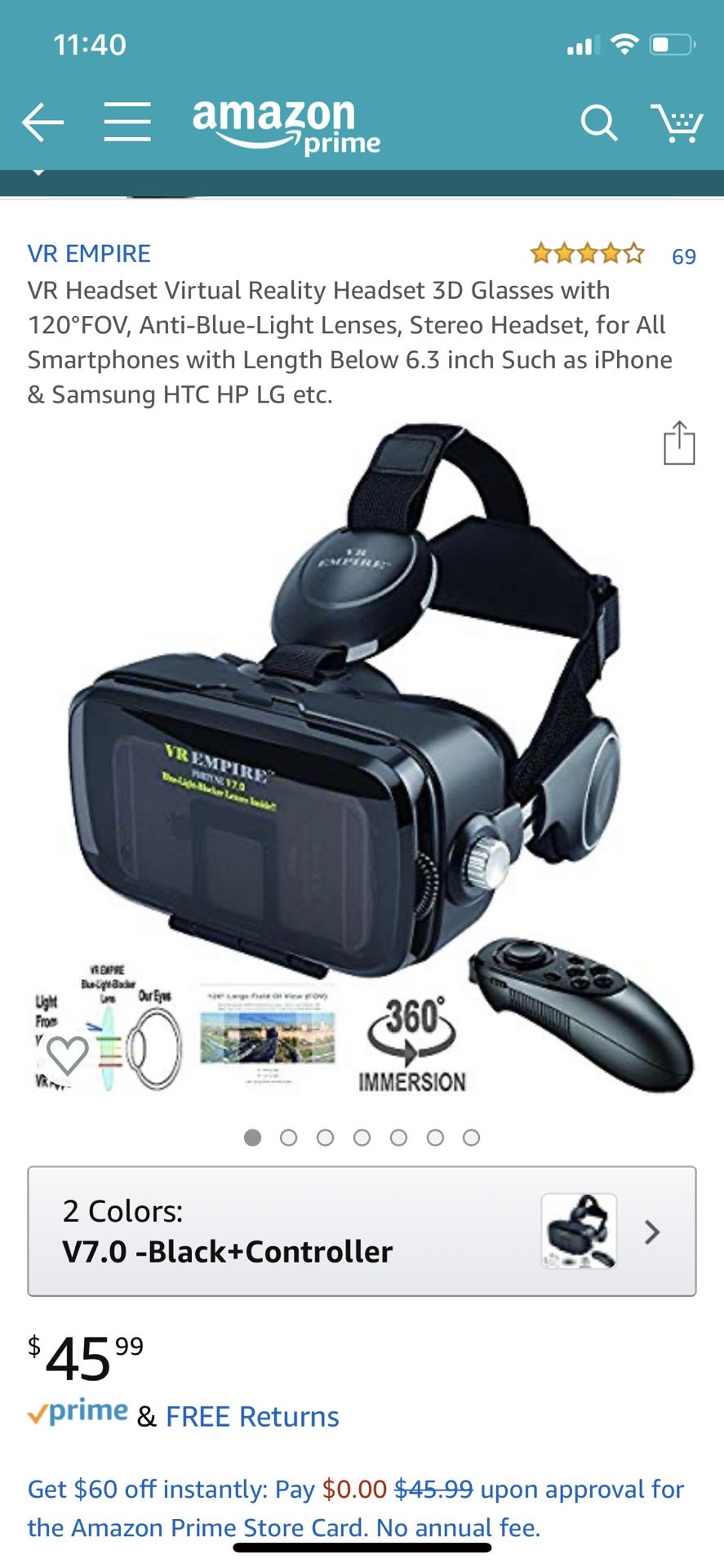 VR Headset Virtual Reality Headset 3D Glasses with 120°FOV,
