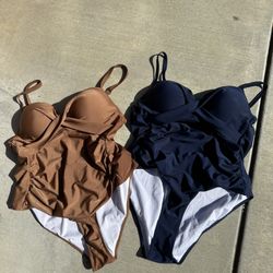 Women’s Swimsuit Lot Brown Blue  3xl  One Piece 