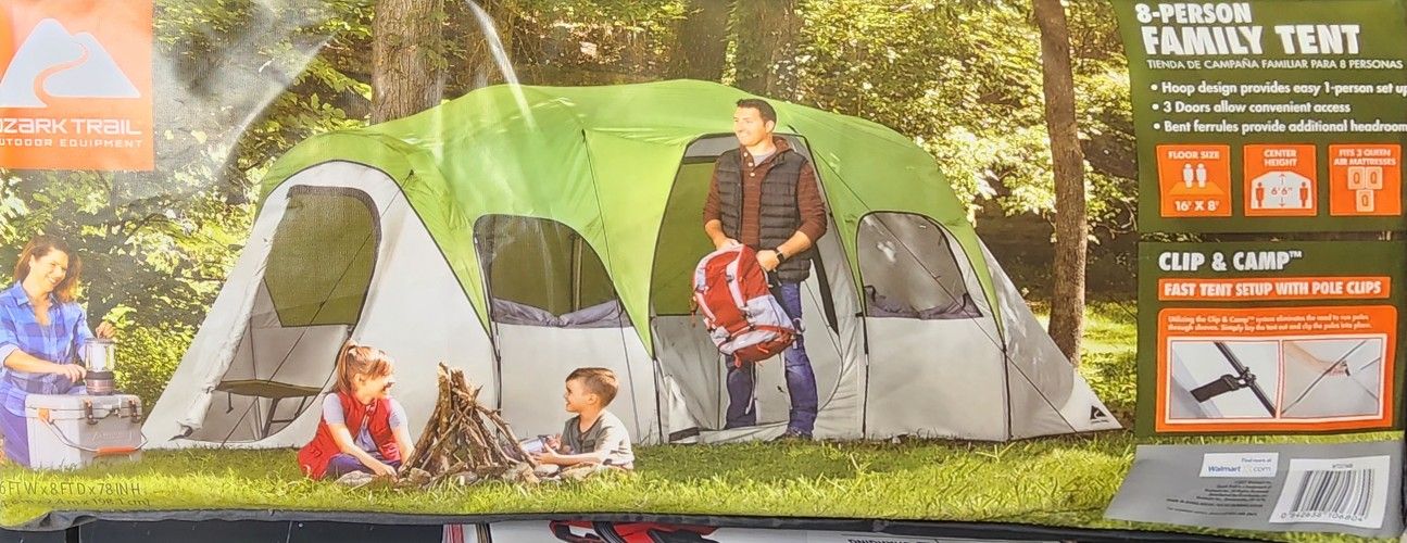 Ozark Trail Camping Tent 8 Person Clip Camp Waterproof Outdoor Hiking Family Tent