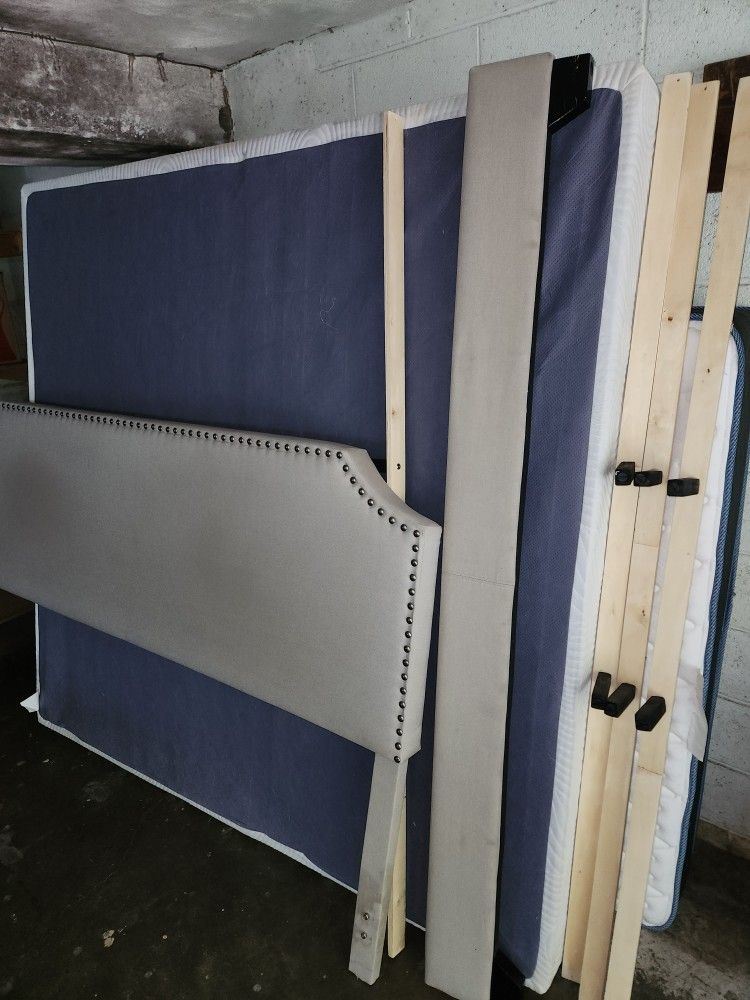 King Size Bed With Mattress, Box Spring And Headboard Set