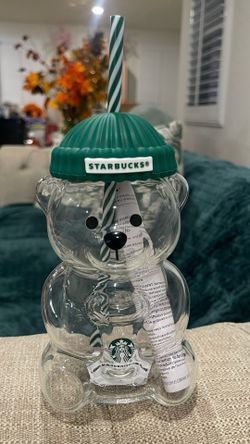 Starbucks 2025 Bearista Bear Glass Jar Cold Cup Tumbler Straw Holiday Christmas