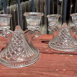 Vintage Manganese Glass Double Candle Holder