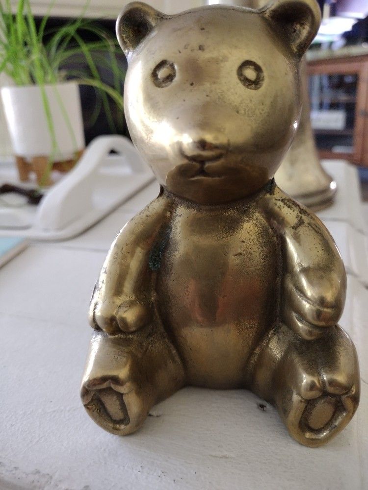 Vintage Solid Brass Teddy Bear Bookend/Paperweight