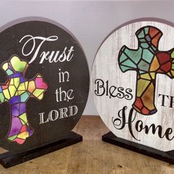 Two  Inspirational Free-standing Wooden Plaque 