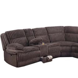 -Reclining Sectional Manual Motion + Drawer + Console + Cup Holders