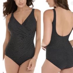 NWT Miraclesuit One Piece Swimsuit Womens Sz 22W Polka Dot Slimming Shaping